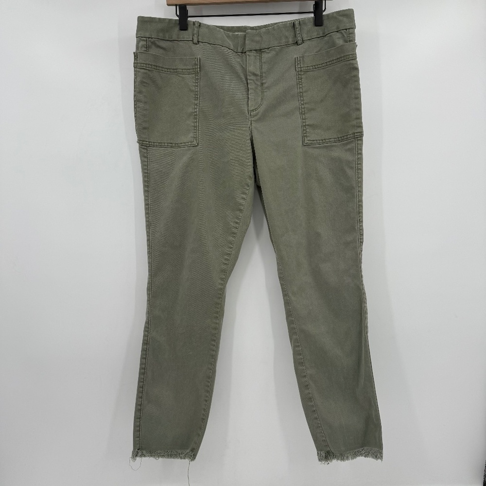 Loft Jeans Women 14 Green Skinny Stretch Denim Mid Rise Frayed Hem Safari Army
